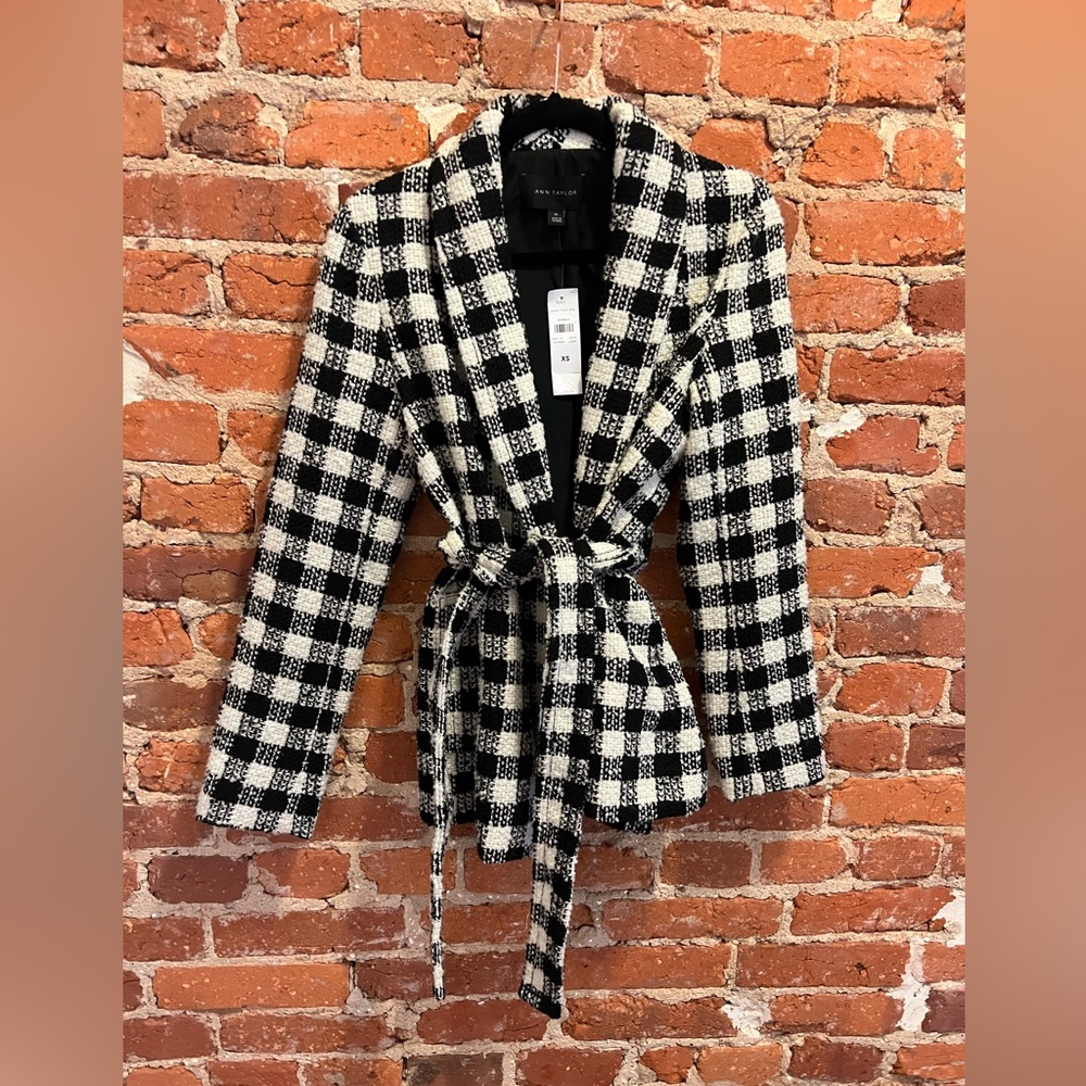 *NWT* Ann Taylor Checkered Tweed Belted Jacket Blazer (XS)